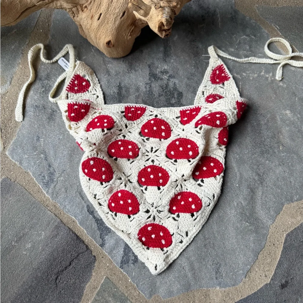 New! Anthropologie-Mushroom Crochet Hair Scarf